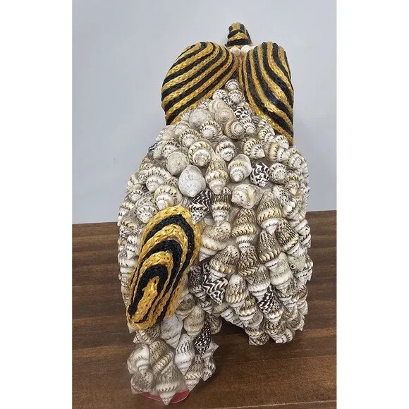 Sea Shell Encrusted Elephant Figurine Shell Covered Hand Made Statue Philippines - Picture 4 of 8